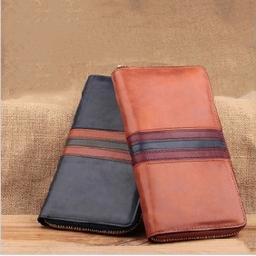 Male British Style Genuine Leather Cowhide Clutch Long Vertical Zipper Wallets for Men