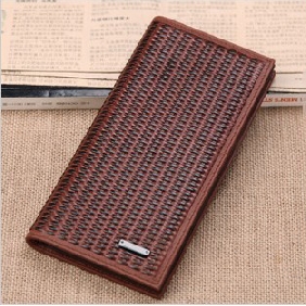 Male Woven Genuine Leather Cowhide Long Vertical Casual Clutches Business Wallets for Men