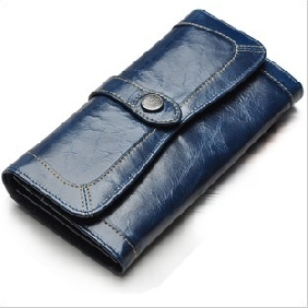 Ladies' Long Retro Oil Wax Cowhide Genuine Leather Wallets Purses Clutches for Women