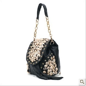 Ladies' Multipurpose Korean Fashionable Buttons Diamonds Tassels Bucket Backpacks Shoulder Bags for Women