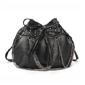 Ladies' European Style Fashionable Rivets Tassels Chain Skeleton Drawstring Bucket Messenger Bags Shoulder Bags for Women